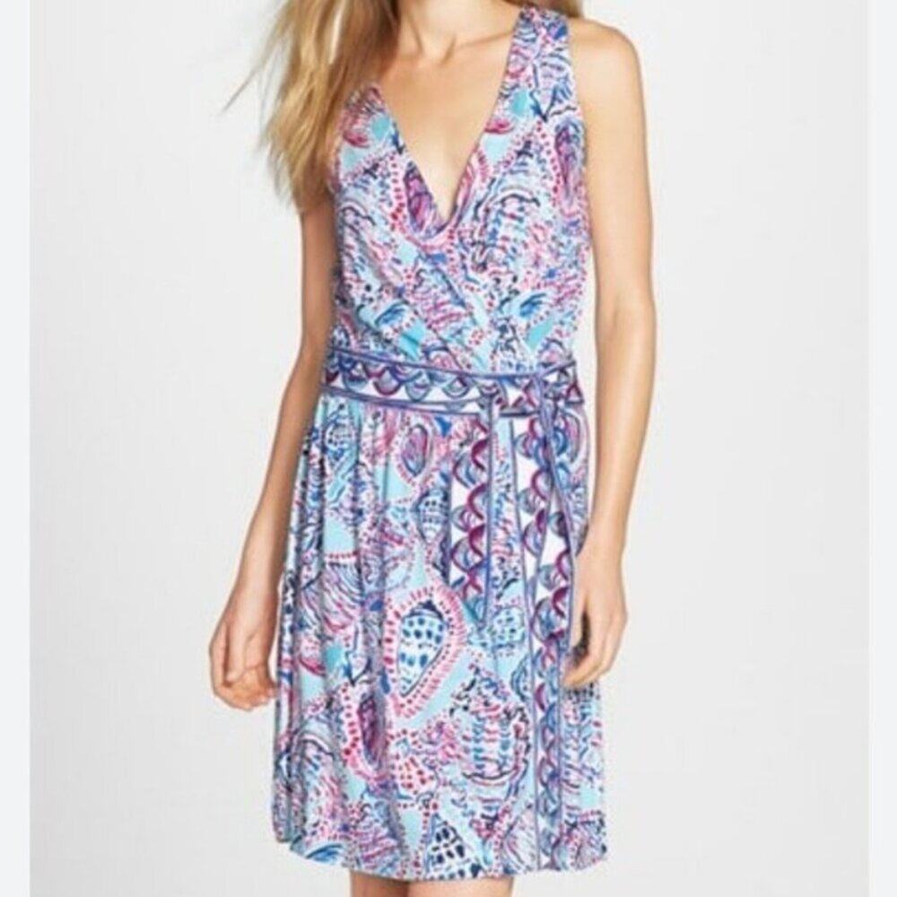 Lilly Pulitzer Bellina Womens Small Wrap Seashell Print V Neck Sleeveless Dress